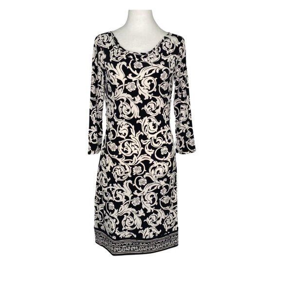 White House Black Market Dresses & Skirts - NWOT White House Black Market Black/White Floral 3/4 Sleeves Shift Dress XS #270